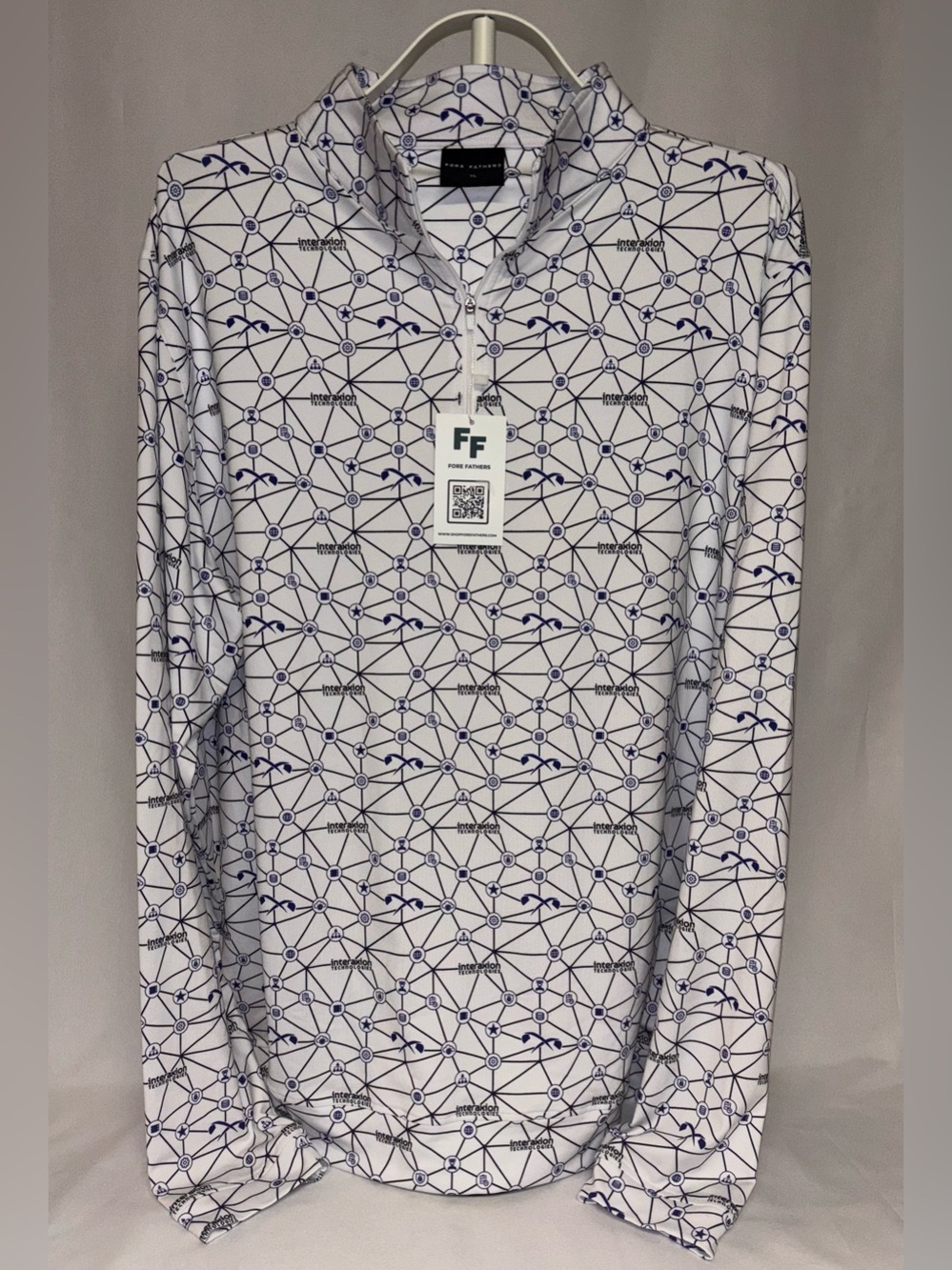 Fore Fathers Mens White Network Print Performance Golf 1/4 Zip Top SizeXL